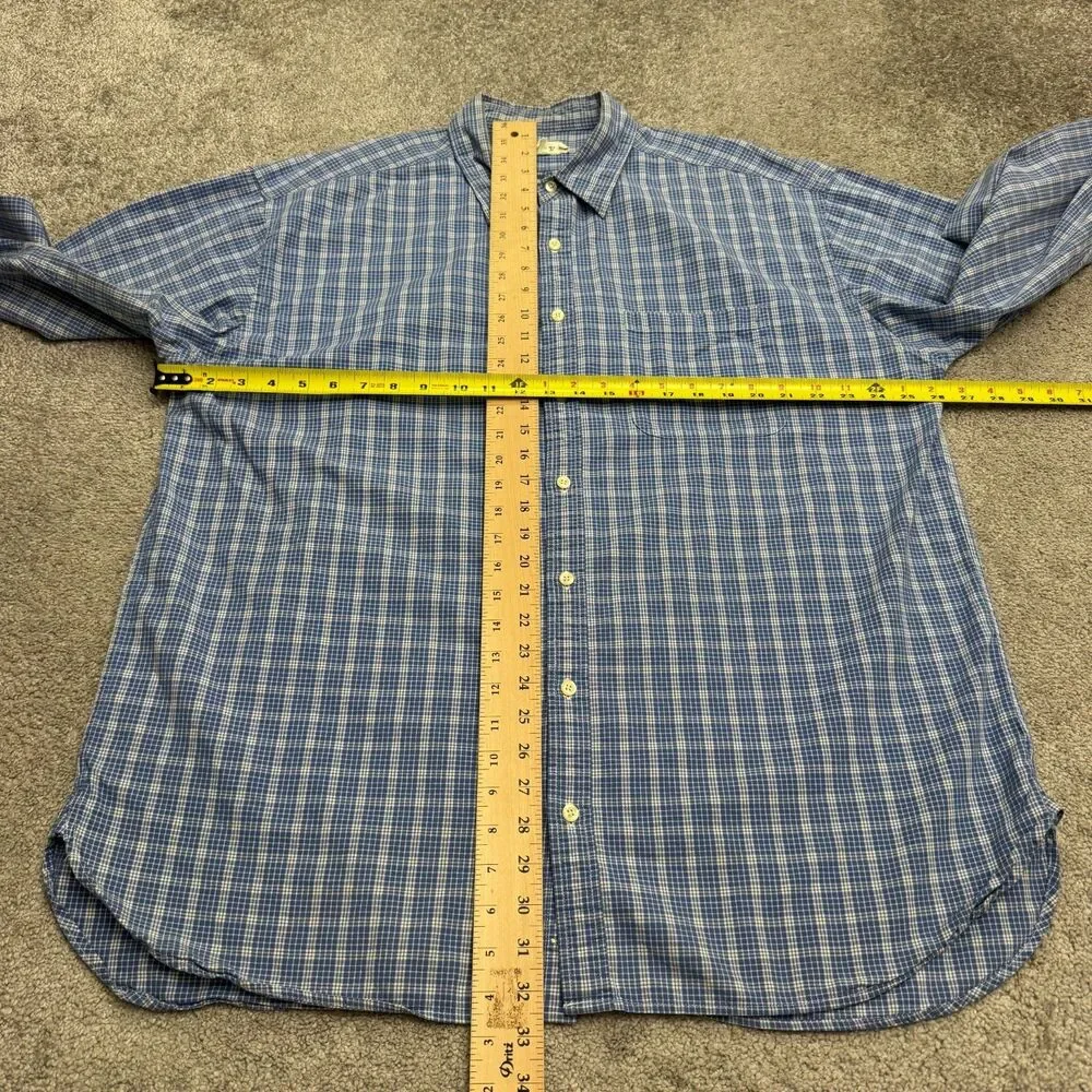 J.Crew Cotton Button Down Shirt Men XL Tall Blue Plaid Long Sleeve Cotton Casual